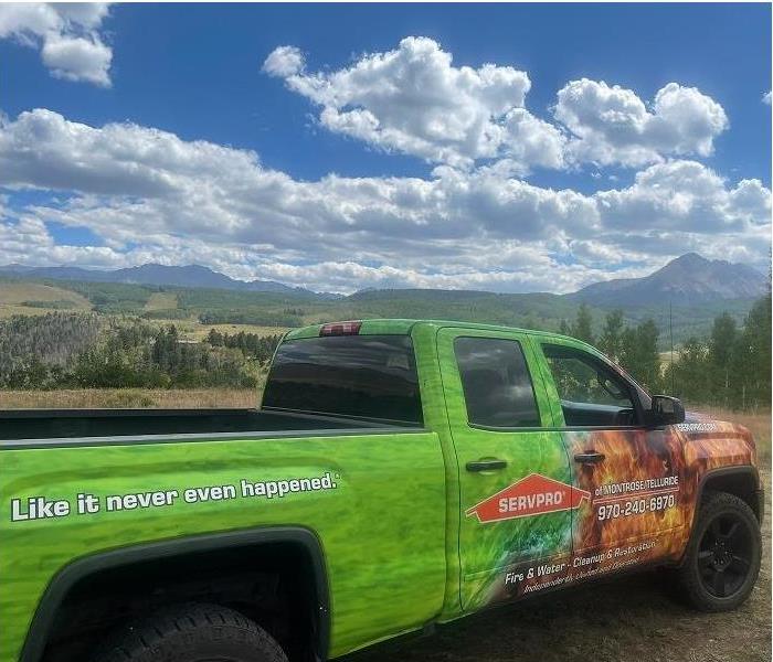 SERVPRO pickup truck with view of mountains in background