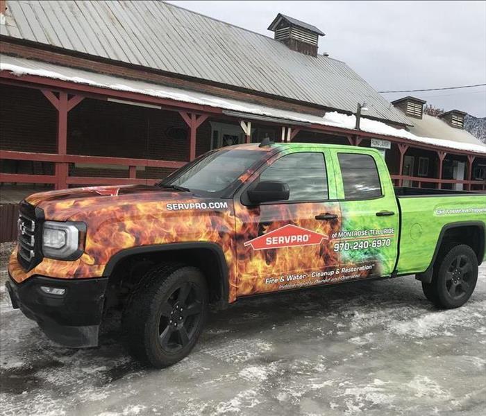 SERVPRO truck with fire and flames skin
